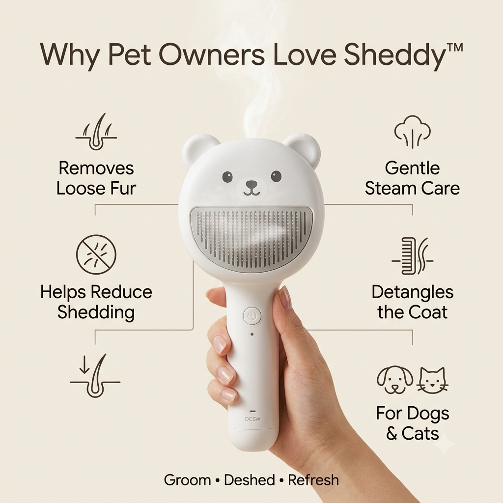 Sheddy™ Steam Grooming Brush for Dogs & Cats